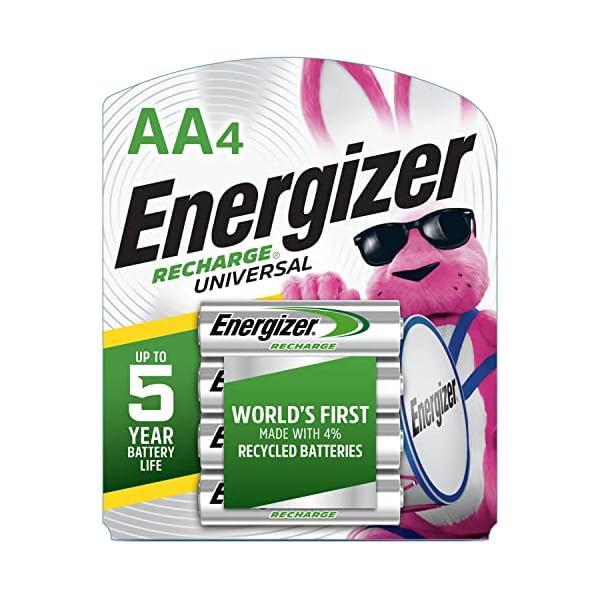 Energizer Rechargeable AA Batteries, Recharge Universal AA Battery Pre-Charged, 4 Count