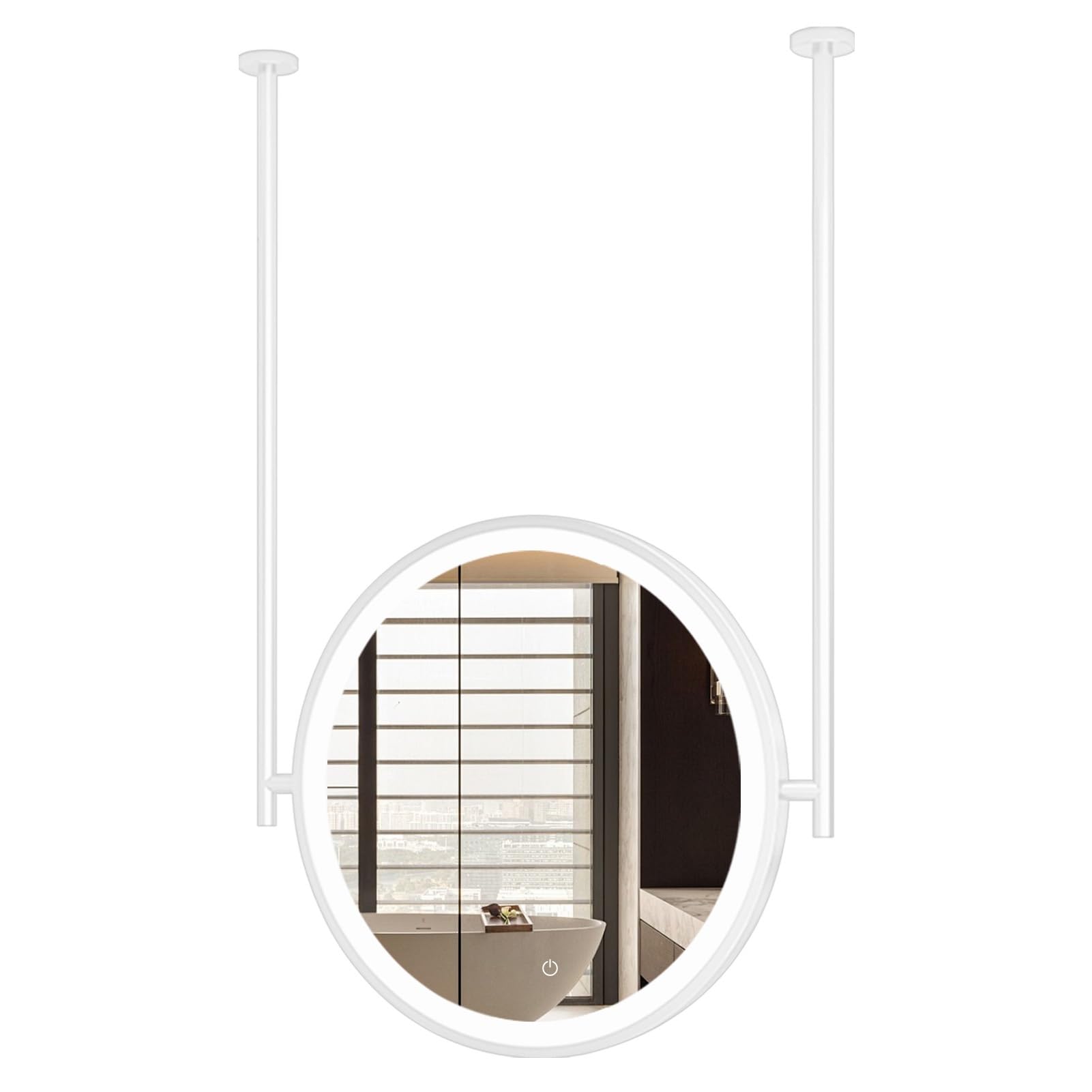 FGXHHS Hanging Rod Mirror with LED, Round Ceiling Mounted Lighted Mirrors for Bathroom Cloakroom, Home or Hotel Floating Vanity Makeup - Customizable(Diameter-70CM/27.6INCH)