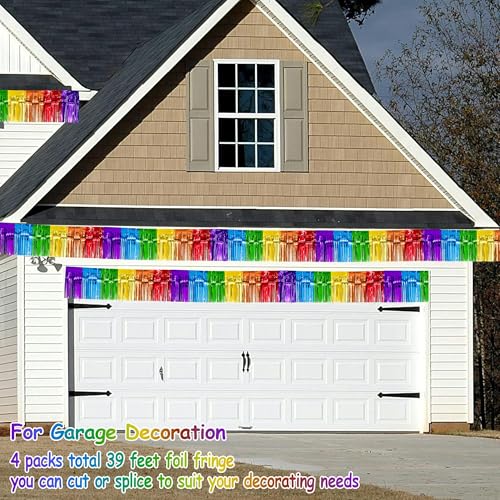 Image of 4 Packs Total 39 Ft Rainbow Parade Floats for Trailer Car, Colorful Foil Fringe Garland Tinsel Streamers Hanging Banner Table Skirts for Graduation Homecoming Holiday Birthday Pride Party Decor