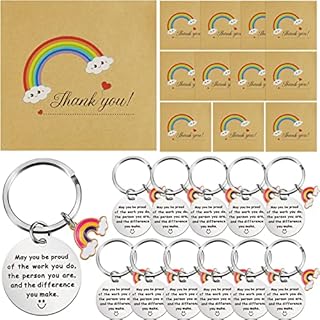 Nezyo 12 Set Leaving Present for Colleagues Including Rainbow Thank You Card Inspirational Keyring Rainbow Keychain and Envelope for Party Birthday Teacher Retire Colleague Wedding Christmas