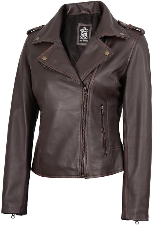 Blingsoul Real Lambskin Leather Jacket Women - Asymmetrical Style Womens Leather Jackets