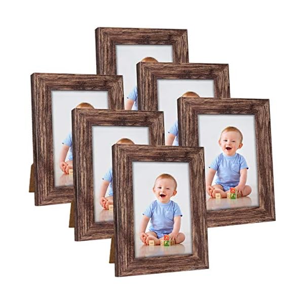 Q.Hou Bilderrahmen mit Holz-Muster, hochauflösend, Glasplatte oder Wand rustikaler Fotorahmen, gewellte Holzmaserung 4 x…