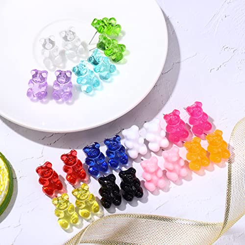 12 Pairs Colorful Bear Earrings Sweet Gummy Bear Earrings Funny Transparent Candy Color Resin Bear Stud Earrings for Women Girl Jewelry Gift2