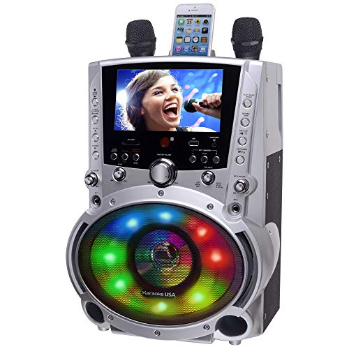 Karaoke USA GF758 Complete Karaoke System with 2 Microphones, Remote Control, 7” Color Screen, LED Lights - Works with DVD, Bluetooth, CD, MP3 and All Devices