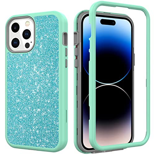 Coque iPhone 14 Pro Max paillettes Solomo bleu sarcelle antichoc
