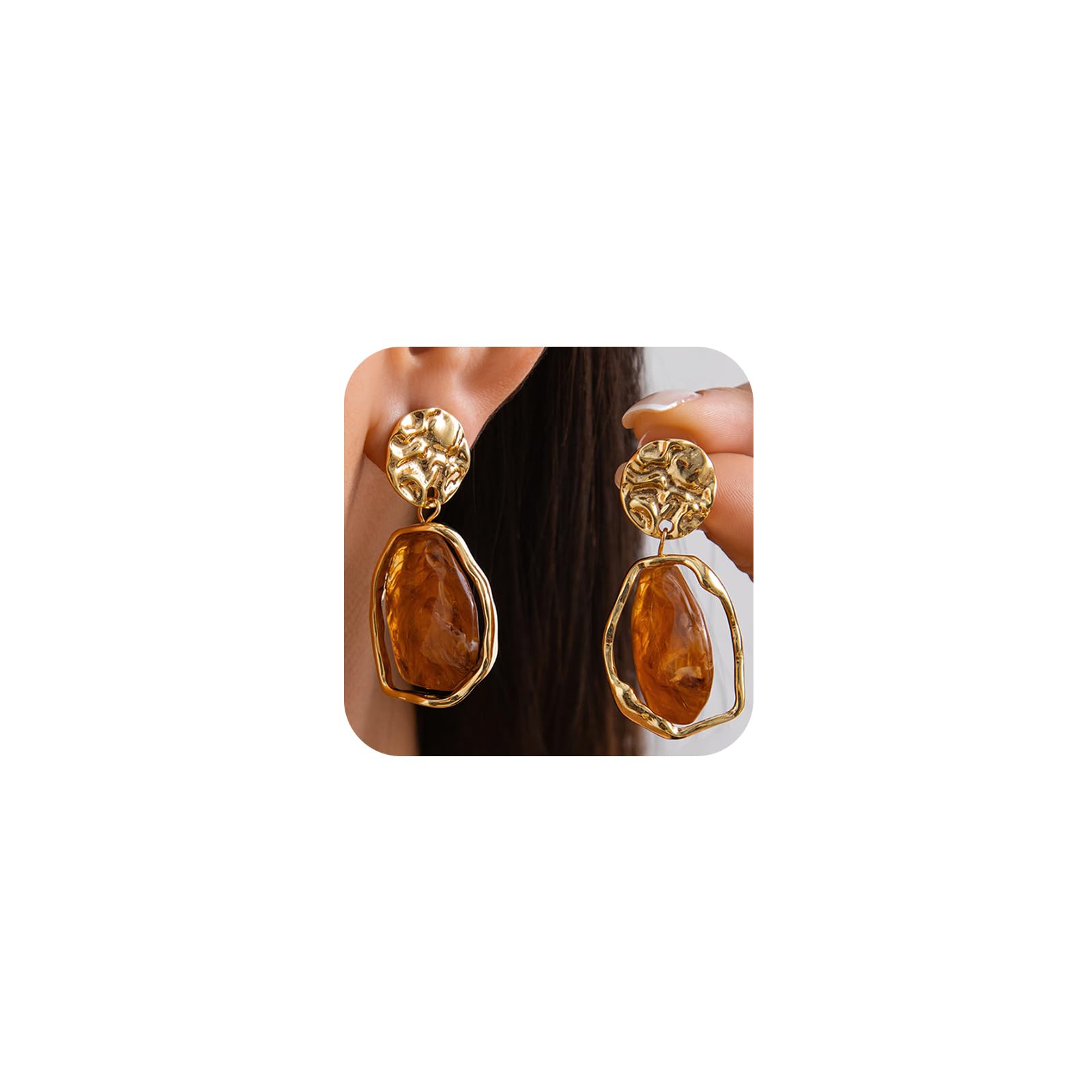 Dainty Irregular Crystal Drop Dangle Earrings for Women Trendy Statement Chunky 14K Gold Dangly Asymmetric Geometric Zircon Earrings
