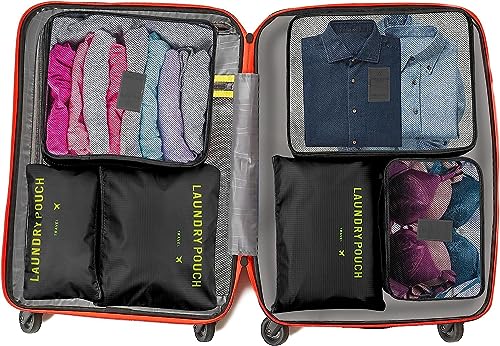 Image of 6 in 1 Polyester Secret Pouch Travel Bag Packing Cubes Laundry Bag with Undergarments & Cloth Storage Organizer Travelling Set /Suitcase Bag (BLACK)