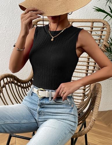 Zeagoo Women's High Neck Tank Top 2025 Summer Casual Ribbed Knit Slim Fitted Basic Textured Sleeveless Shirts2