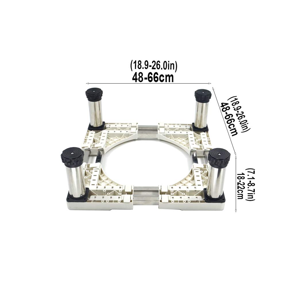 Untergestell für Waschmaschine Sockel Erhöhung Doppelrohr Wäschetrockner Universal-Basis Länge/Breite 48-66cm Kühlschrankständer Möbelträger Rutschfester Stoßdämpfung