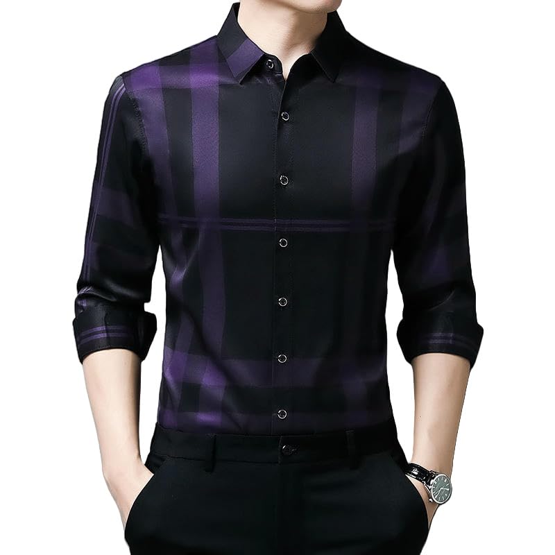 Camisa de manga larga de cuadros diseño slim fit acabado premium