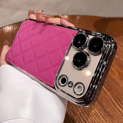 Étui cuir iPhone 17 Pro haut de gamme motif losanges rose vif