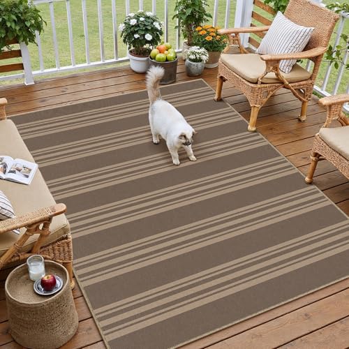 Striped Easy Jute 3x5 Outdoor Patio Rug Nature Washable Area Rugs for Entryway Indoor Outdoor Living Room Carpet Non Slip Office Farmhouse Neutral Doo