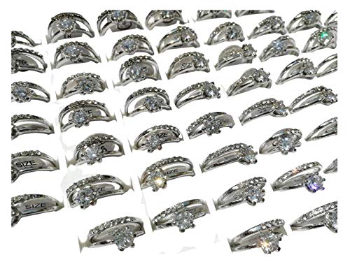 AIHIQI Fashion Wholesale Lots Rhinestone Cz Finger Ring for Mens Womens Gift (10pair (No Box))