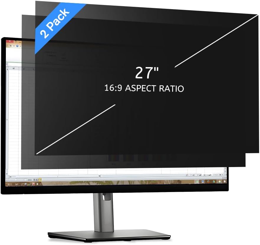 MOBDIK 27 Inch Computer Privacy Screen for 16:9 Aspect Ratio Widescreen Monitor, Anti Blue Light Computer Monitor Privacy Filter, Anti Glare & Spy - 2 Pack : Electronics