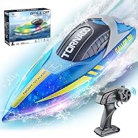 JONRRYIN Bateau Télécommandé RC – LED, 2 Batteries, 20 Km/h, Étanche, Piscine Lac – Noir