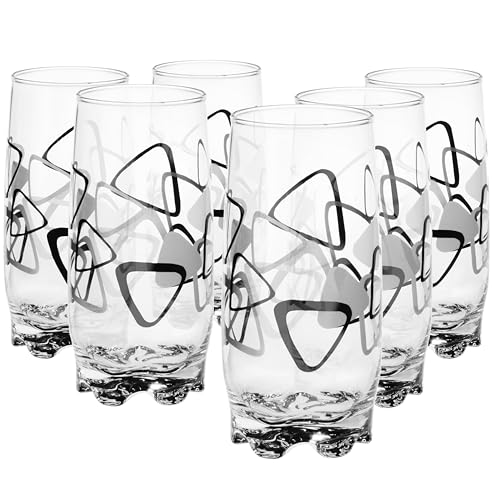 Glasmark KROSNO 1992 Lot De 6 Verres À Cocktail En Verre Transparent Haute Brillance Jus Eau Soda Restaurant Bar 350 ml Motif Triangulaire