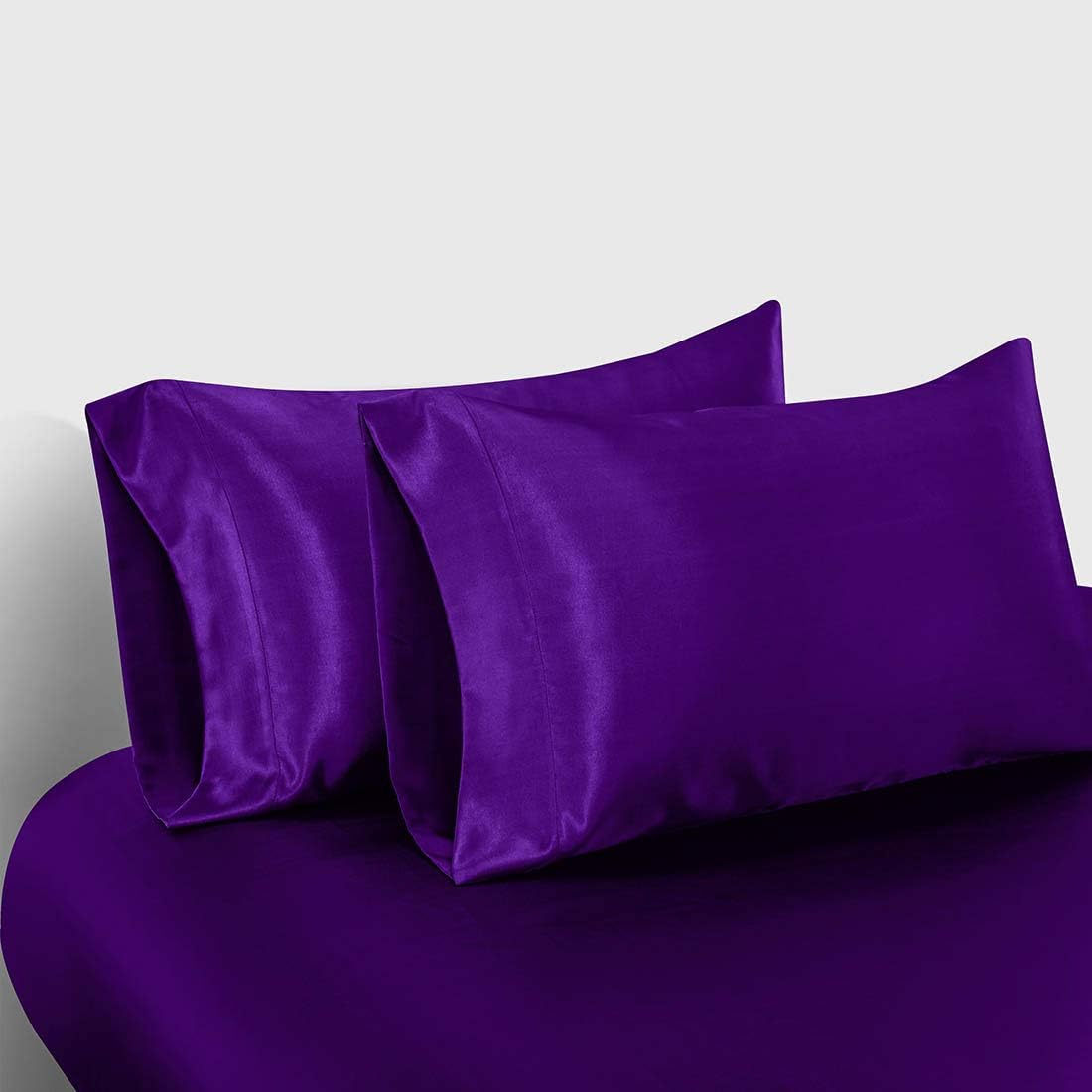 Versatile Bedding 3 PCs Set - Hotel Luxury Ultra Soft Easy Care Silky Satin 3 Piece Set with 12" Deep Pocket - Wrinkle Resistant - (1 Fitted Sheet and 2 Pillowcases) - Full XL, Purple