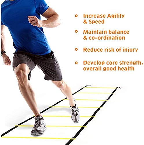 H&H 12 Rung Agility Ladder, Agility Training Ladder Speed Training Equipment with Carry Bag, Football Flexibility Training Jumping Ladder (Yellow) - Thumbnail 4