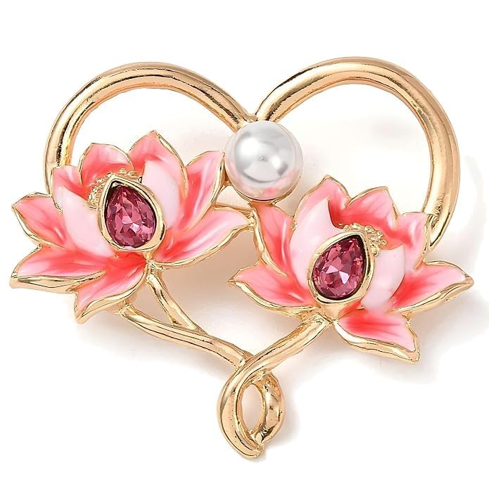 Gold Plated Crystals Studded 'Little Lotus Love' Flower Brooch Cum Saree Pin For Women And Girls | Trendy Statement Fashion Brooch Jewelry | Elegant Pin for Saree, Dupatta, Shawl Pin, Blazers, Dresses, Bags & More (Brooch0711) 1 Pc-image-19