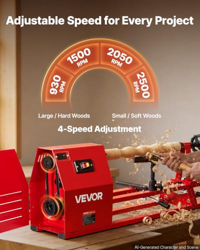 Image of VEVOR Wood Lathe 1 /2 HP 14 inch x 40 inch Benchtop Wood Lathe Machine 4 Speeds, 930 /1500 /2050 /2500 RPM, with Tool Rest, Wrenches, Faceplate, Heavy Duty, for Beginner Professional Woodworking, Woodturning