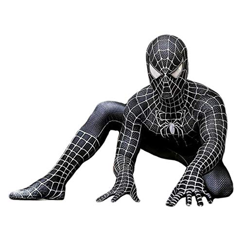Collants Muscle Costume Noir Spiderman Venin D'une Seule Pièce Collants Spandex Costume Enfants Halloween Costume De Caractère De Bal Black（Head and body separate）-L