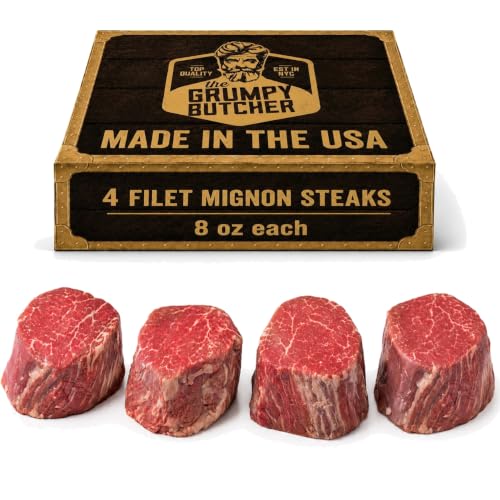 Image of Grumpy Butcher Aged Large Filet Mignon Steak, 4 Pack | USDA Top Choice Beef Tenderloin Filets With Gift Box Option Ships Frozen