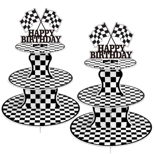 2 Pack Race Car Cupcake Stand Birthday Party Supplies, Two Fast Decorations…