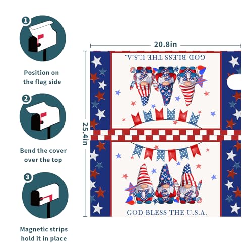 Image of American Patriotic Mailbox Covers Magnetic Standard Size 25.5x21 in American Flag Magnetic Mail Box Covers 4Th of July Holiday Mailbox Wraps Post Letter Box Cover for Garden Yard Outside