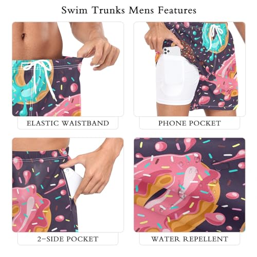 Mens Swim Trunks Colorful Donut Swim Shorts Quick Dry Beach Shorts with Compression Liner and Zipper Pocket3