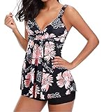 Octopus Verspielter Damen Tankini in angesagten Prints mit Hotpants f5707 Farbe: Schwarz Apricot + Hotpants Schwarz T27(1448)+HP1(sw), Gr. 50
