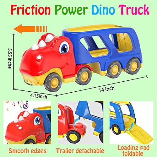 Toddler Car Toy For 2 3 4 5 Years Old, Dinosaur Transport Carrier Truck With 4 Pack Small Pull Back Dino Car, Friction Power Vehicle Christmas Birthday Gift For 18M+ Kids Boys Girls #TOP3
