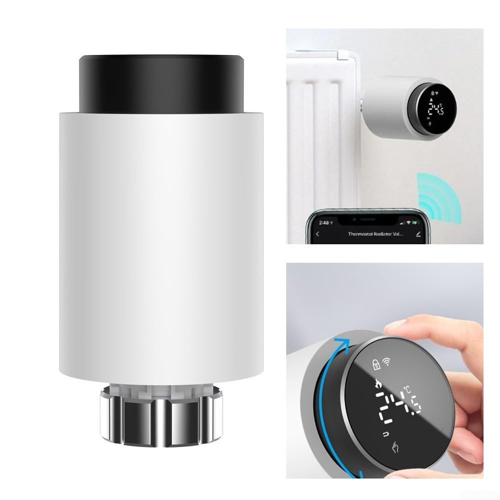 Smart 3.0 Valvola termostatica del radiatore per Tuya App Controllo della temperatura senza fili Valvola di riscaldamento programmabile con display a LED Facile installare Nessun cablaggio Bianco