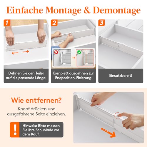 Lifewit 4 Stück Schubladentrenner, Verstellbar Schubladen Trenner für Innenlänge 35-55cm & Höhe>10,5cm, Schubladen Organizer Schubladenteiler für Kleiderschrank Wickelkommode Büro Küche, Weiß