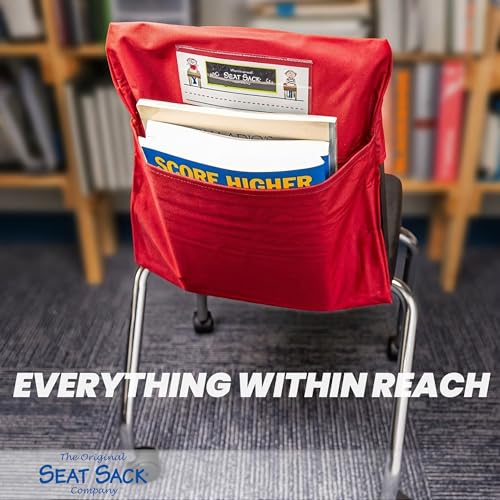 Image of Seat Sack Student Chair Storage Pocket - 15 inch, Single Pocket, Classroom Chair Organizer for Student Desks, Durable Over-the-Chair Storage, Red, 1-Pack