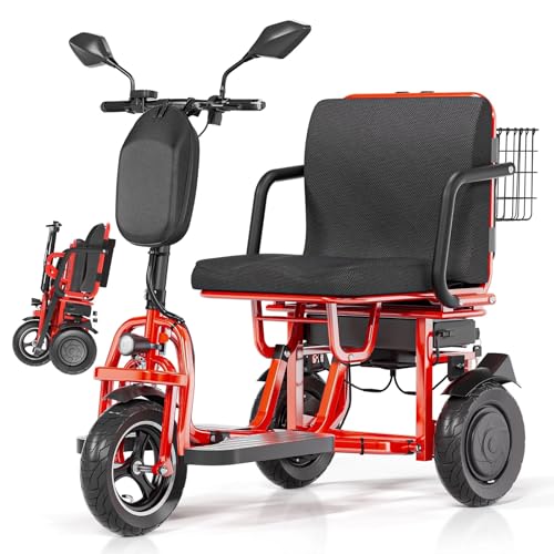 MZYZPPBD Elektromobil​ Seniorenmobil​ für Senioren 3 Räder Reise Klappbar Mobilitätsroller mit Korb Tragfähigkeit 160 kg Elektro Dreirad Faltbar für Senioren Erwachsene Behinderte,A