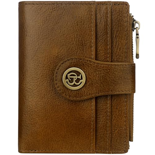 Image of Leather Wallet Women,RFID Blocking Small Wallet for Women Bifold Compact Slim Wallet Card Holder With Zipper Coin Pocket(khaki)