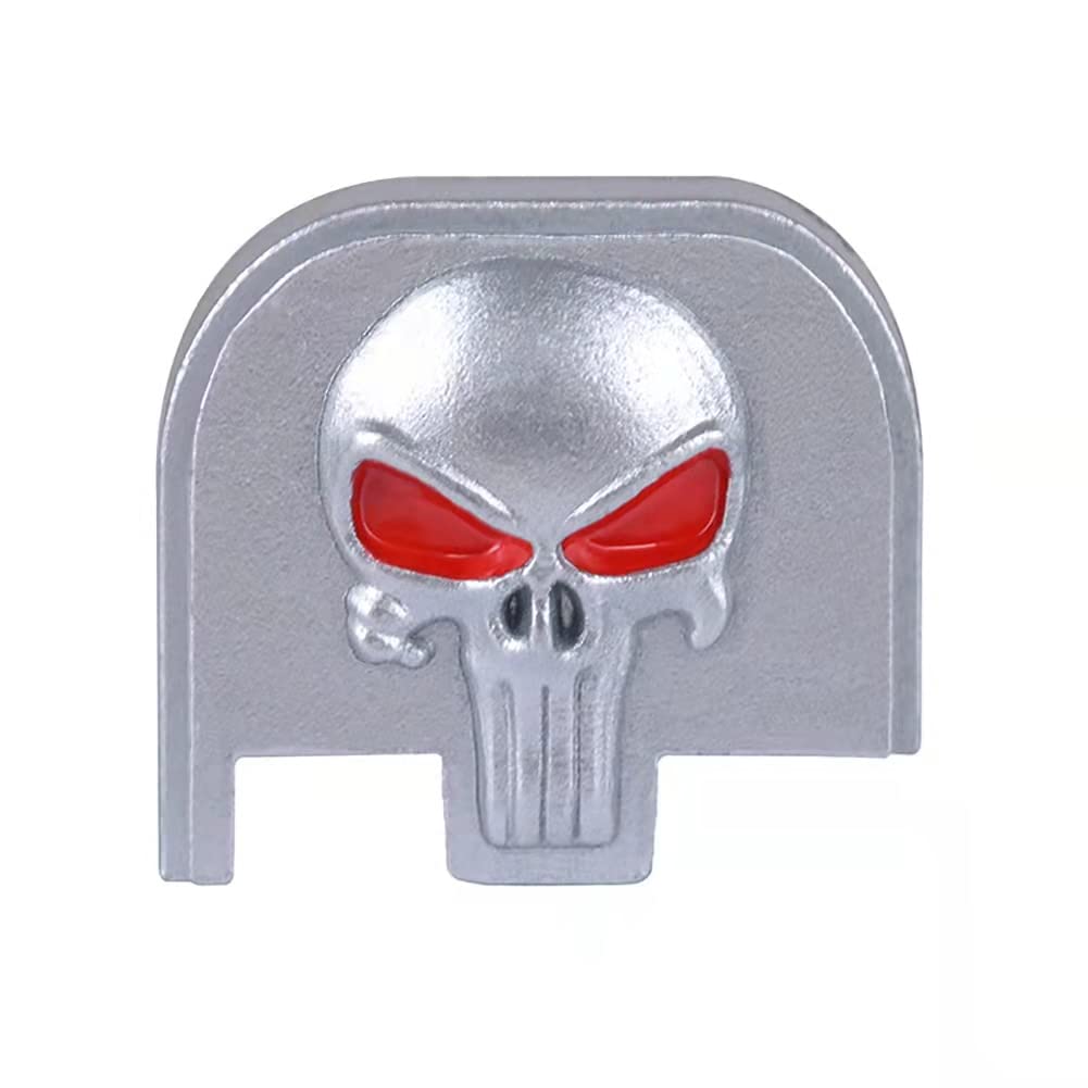 3D Aluminum Cover Slide Back Plate Magwell for Glock 43 43X 48, Fits Compact/Subcompact/Slim Models, Skull Red Eyes Silver