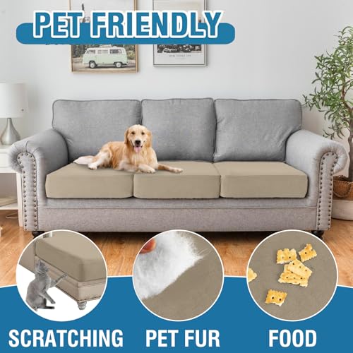 Image of Stretch Silver Fox Velvet Couch Cushion Cover - Soft and Comfortable Fuzzy Slipcover for Chair, Sofa, or Seat Cushion(2 Pcs for 2-Seat Cushion or Loveseat,Leather Brown)