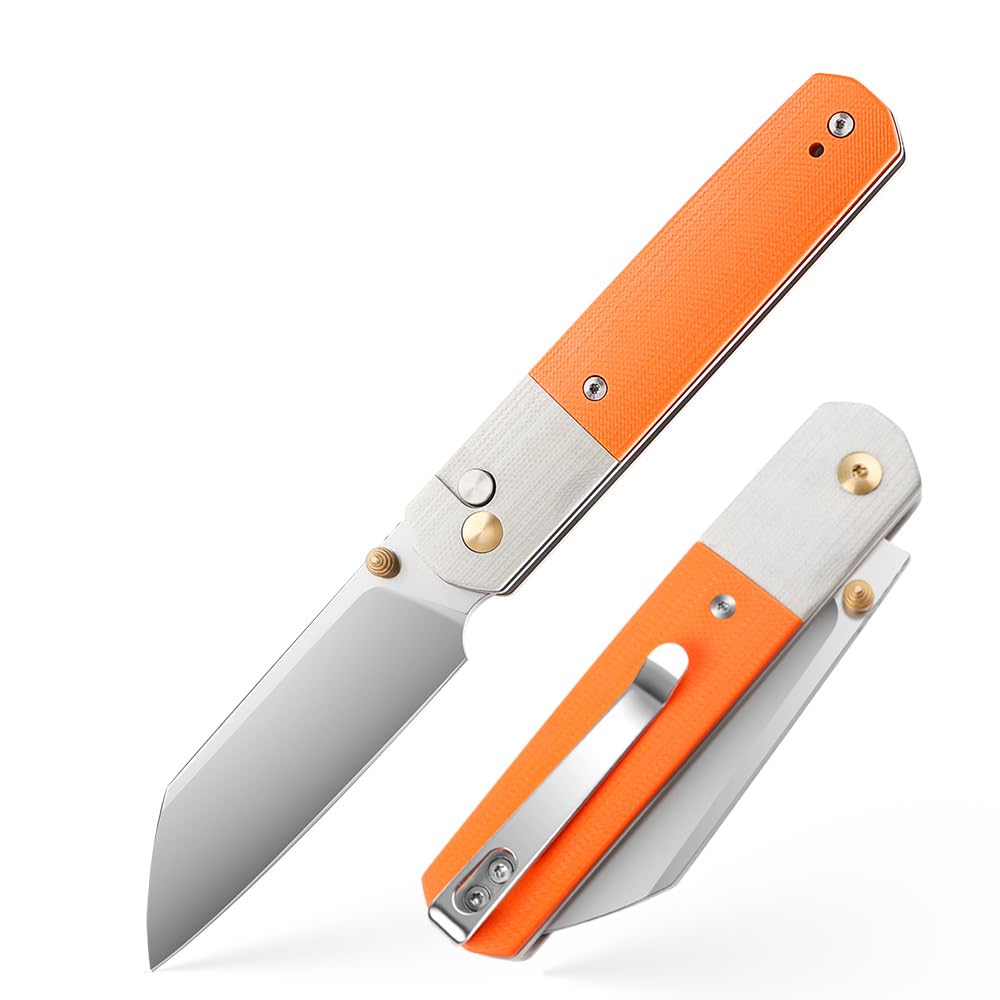 ioko Folding Pocket Knife, Stainless Steel Blade, Black G10 Handle, Modern Design (orange)