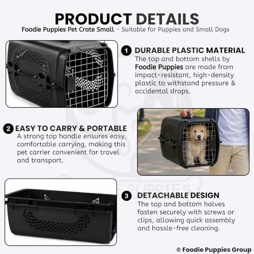 Image of Foodie Puppies Imported Plastic Pet Travel Carrier Cage (48.5 X 32 X 30 cm, Small) for Cats, Small Dogs, Puppies & Small Animals I Portable Transporter Box with Metal Door and Spring Lock