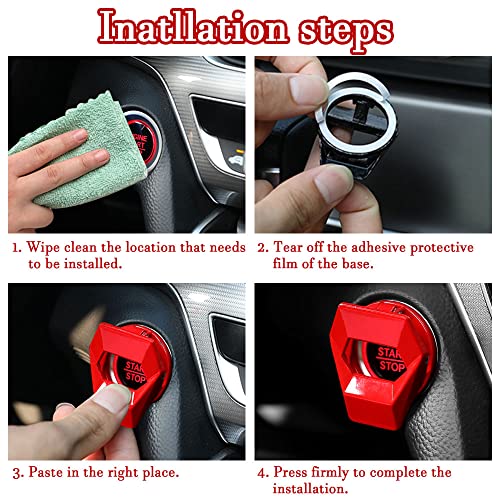 Image of Universal Engine Start Stop Button Cover, Zinc Alloy Power Control Trim | Anti-Scratch Decoration Ring, Push Start Ignition Protective Cover for Most Vehicles