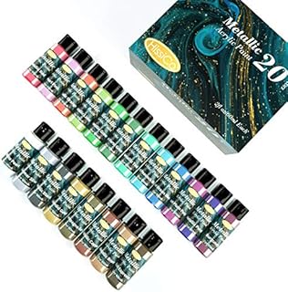 Metallic Acrylic Paint Set of Premium 20 Colors，Professional Grade Metallic Paints with Bottles (2fl oz 60ml), Rich Pigments of Non Fading and Toxic Paints for Artist Hobby Painters Kids
