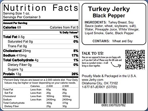 Jerky.com's Black Pepper Turkey Jerky - 3 Pack - Made From Whole Muscle Turkey Breast - Low In Sugar, No Added Preservatives, No Added Nitrates And No Added Msg - 7.5 Total Oz. #TOP2