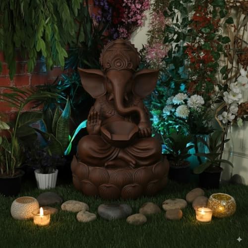 Image of Swarnhouse Lord Ganesha Decorative Water Fountain, 3 Feet Tall, Lotus Base, Indoor Outdoor Garden Decor (Article 2)