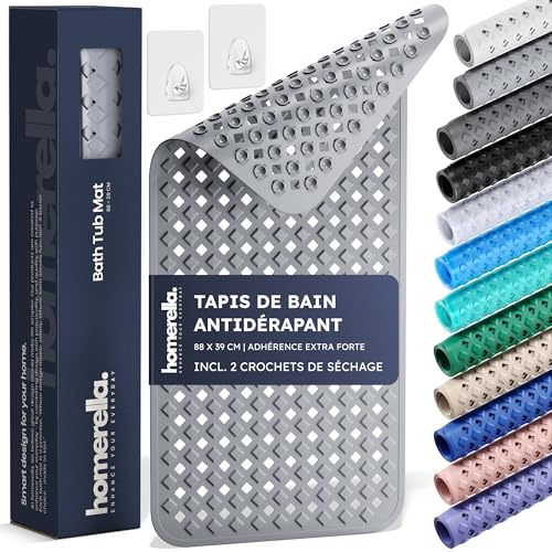 homerella® Tapis de Bain Antiderapant 88x39cm, Fixation INCL., Tapis de Baignoire antidérapant,...