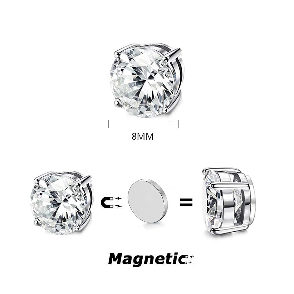 Boucles D'oreilles Magnétiques Acier Inoxydable - Lot De 5 Paires, 8mm, Unisexe, Style Minimaliste