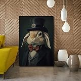 かわいくて真面目な動物ウォールアート写真長い耳のウサギのプリント絵画モダンヴィンテージアートキャンバスウォールアート寮アパート20x28cmインナーフレーム