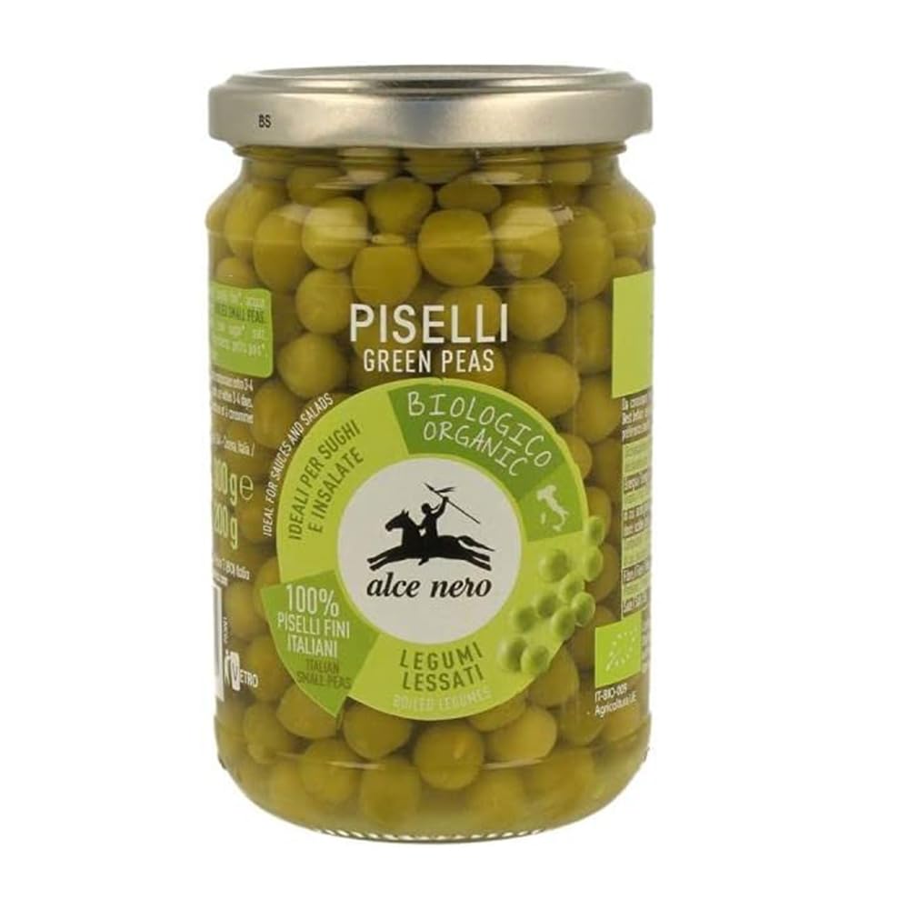 Alce Nero Piselli Biologici, Lessati in Vetro, Confezione da 6 x 300gr