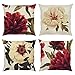 Bonhause 4 Pack Federa per Cuscini Fiori di Peonia 45 x 45 cm Fiore Rosso e Beige Poliestere Biancheria Copricuscini Decorativi per Divano Letto Auto