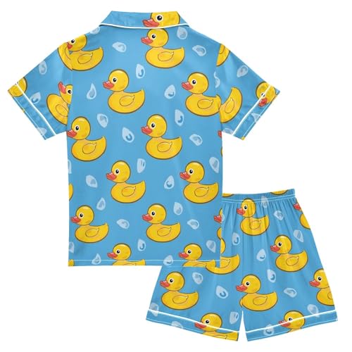Cute Ducks Satin Pajamas Button-Down 2 Piece Loungewear Pj Set Sleepwear Nightwear2